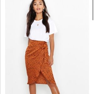 Petite Print Satin Wrap Skirt